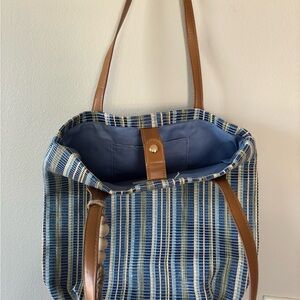 Striped Blue and Brown Tote Bag